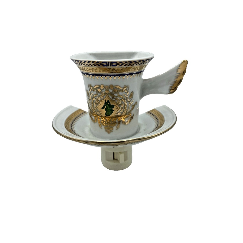 Elegant Porcelain Tea‎ Cup Nightlight Blue Gold Gilded Works